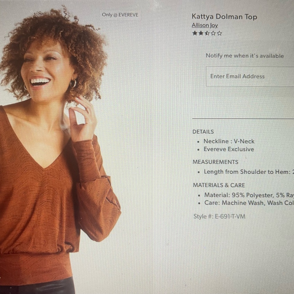 Katy’s Dolman Top Evereve Small V-neck Brown/Black - Picture 2 of 8